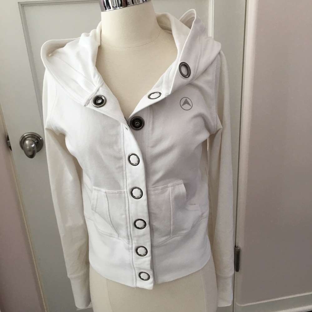 White large snap stretch hooded jacket, medium - Picture 3 of 3